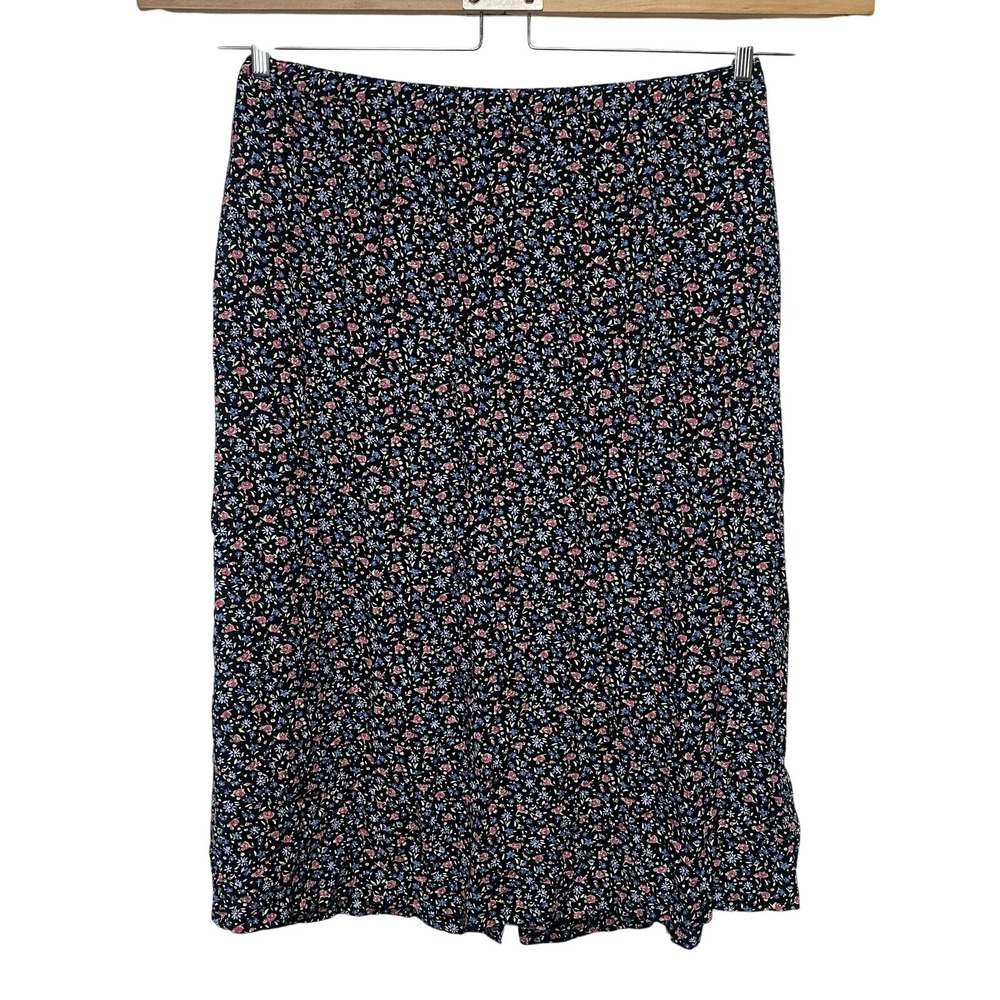CJ Banks Womens Skirt Size 24W Black Floral Ditsy Print Y2K Lightweight Midi